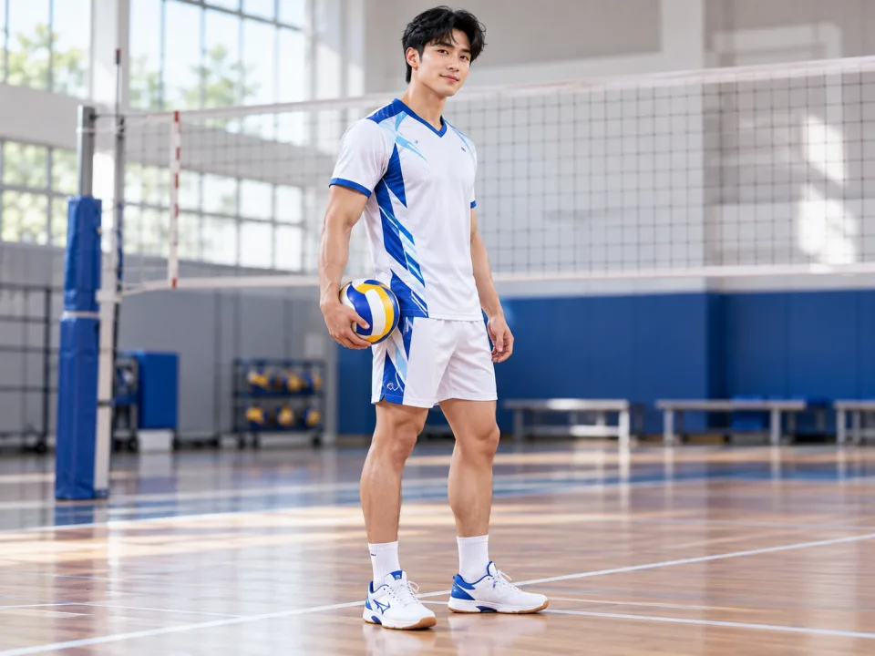 Áo Bóng Chuyền Nam Motion Trắng Phối Xanh Thi Đấu