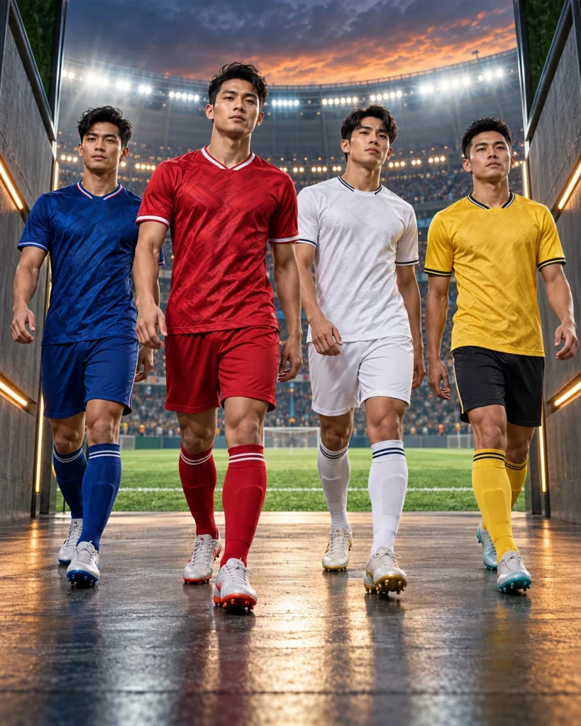 Banner áo bóng đá câu lạc bộ với người mẫu toàn thân