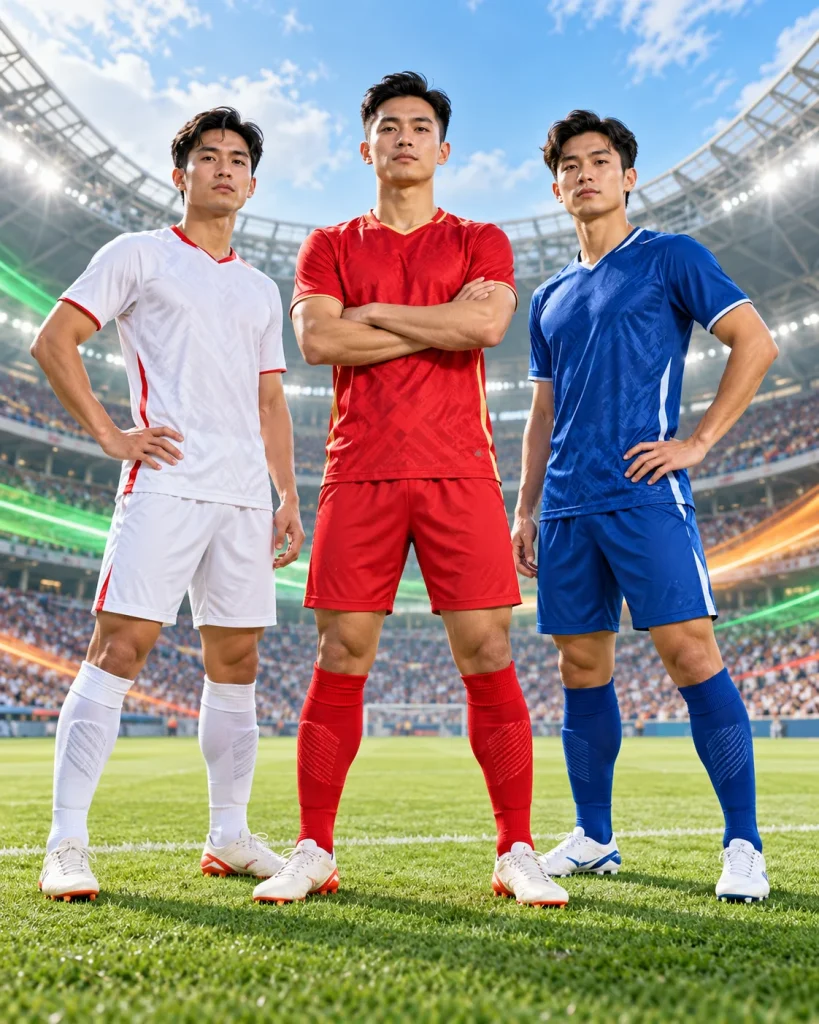 Banner áo bóng đá đội tuyển quốc gia với người mẫu toàn thân