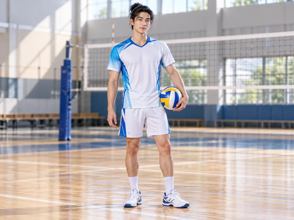 Áo Bóng Chuyền Nam Motion Trắng Phối Xanh Phong Trào