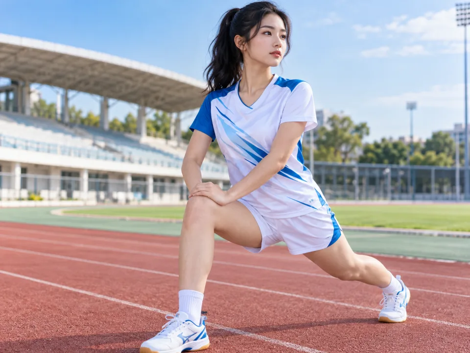 Áo Cầu Lông Flow Trắng Phối Xanh Thi Đấu